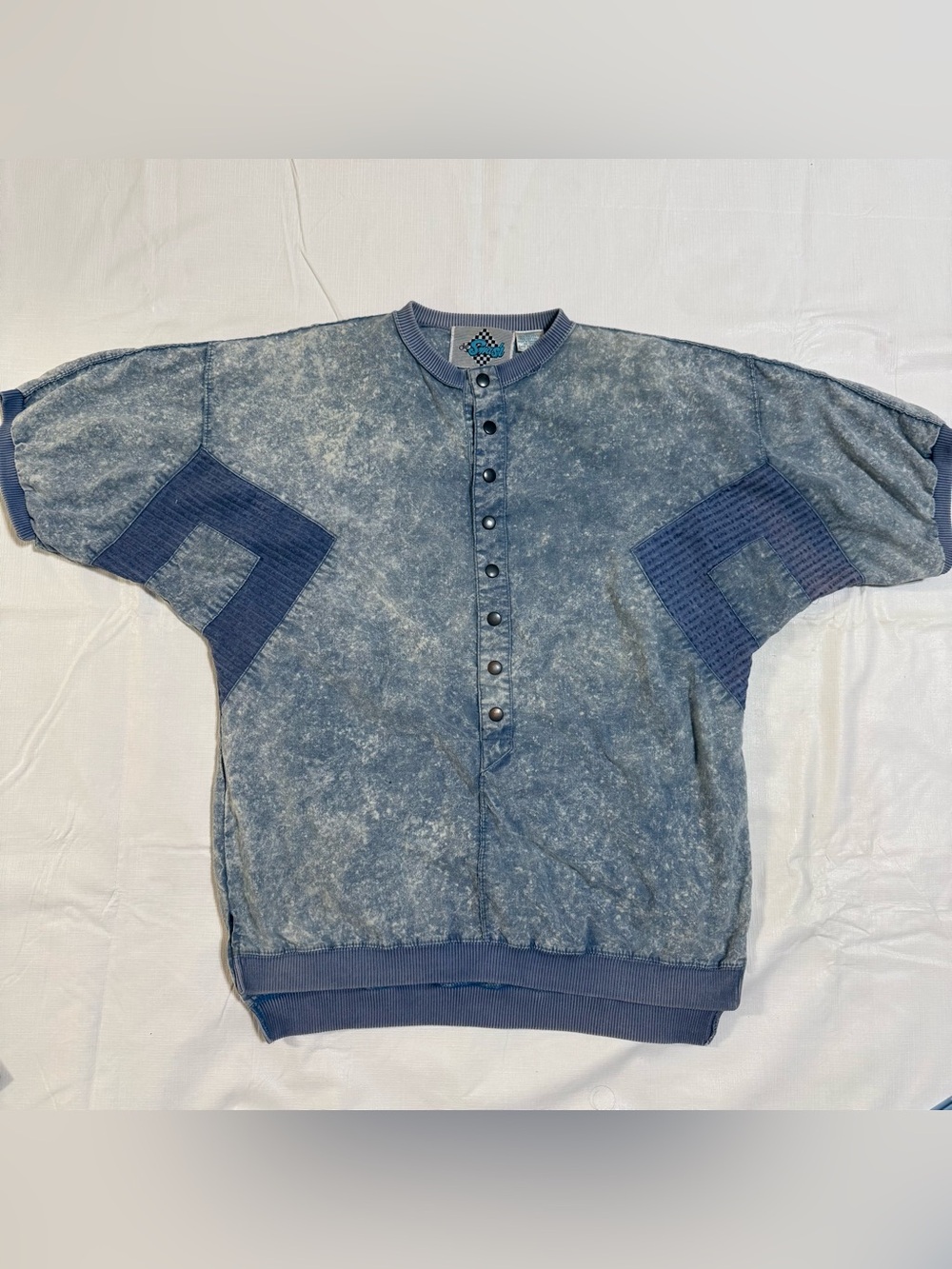 Vintage DJ Smash Acid-Wash Blue Henley Top size M